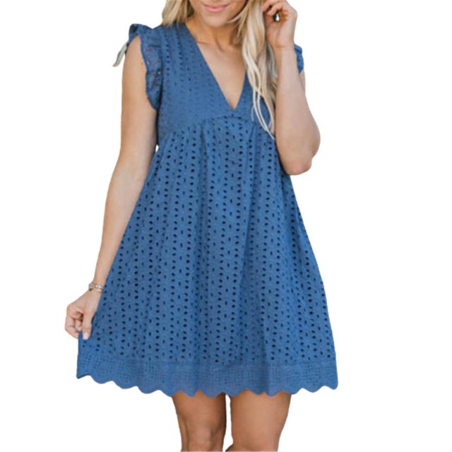 Summer V-neck Cotton Short Skirt Solid Color Dress California Romper For 2022