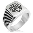 thumbnail image 1 of Stainless Steel Celtic Triquetra Heart Knot Needle Stripe Pattern Biker Style Polished Ring, 1 of 1