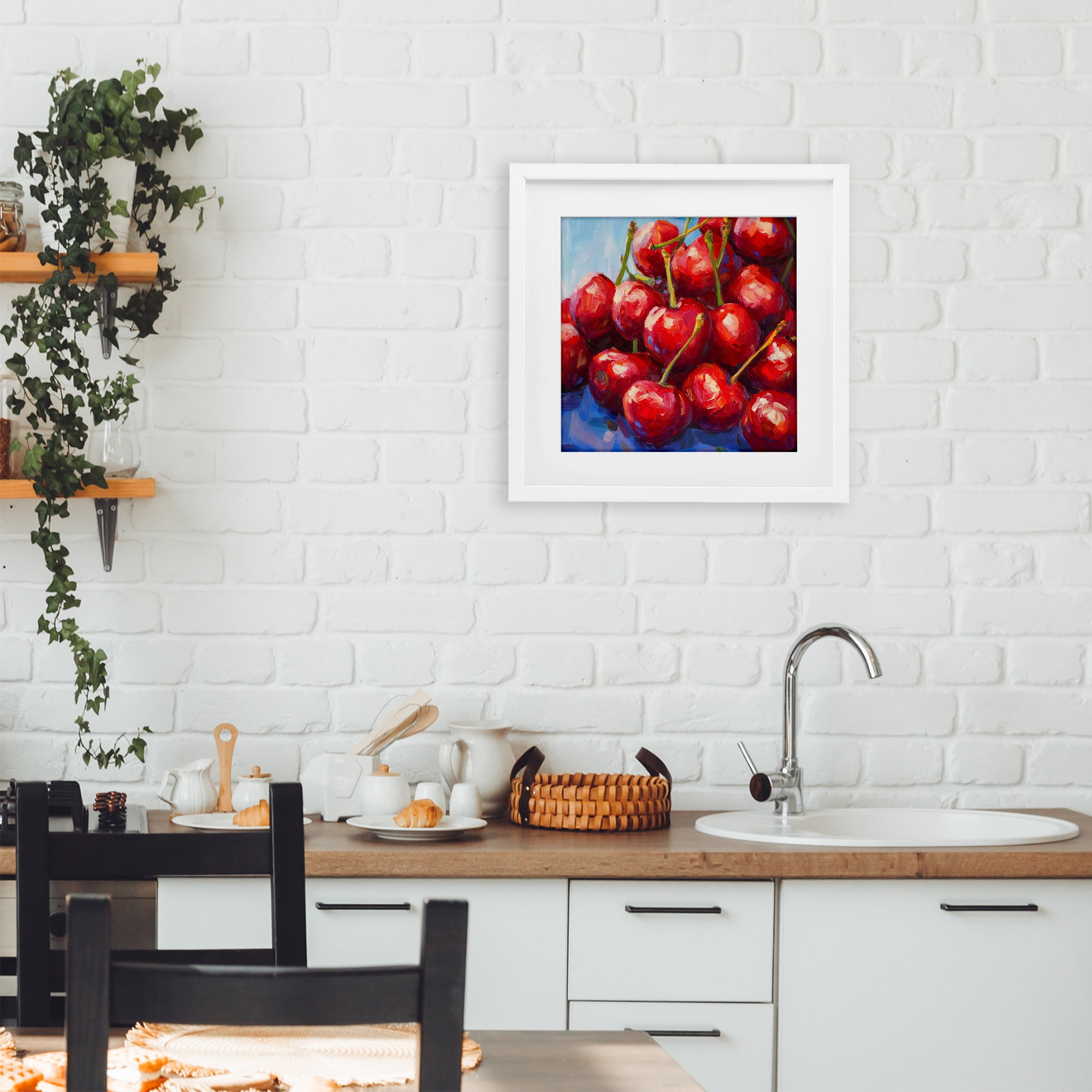 Stupell Industries Luscious Red Cherries of Summer White Framed Print Under Glass, design by Petal Prints Design