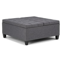 Harrison 36 inch Wide Transitional Coffee Table Storage Ottoman in Slate Grey Linen Look Fabric