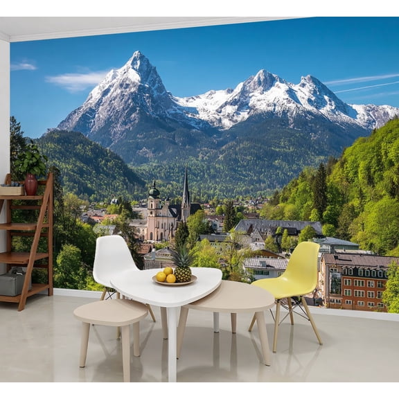 Wallpaper Historic town Berchtesgaden Watzmann mountain Bavaria Peel and Stick Wall Murals 69"H x 96"W Removable PVC Wall Paper Self-Adhesive Wall Paintings Art Decor for Bedroom Living Room