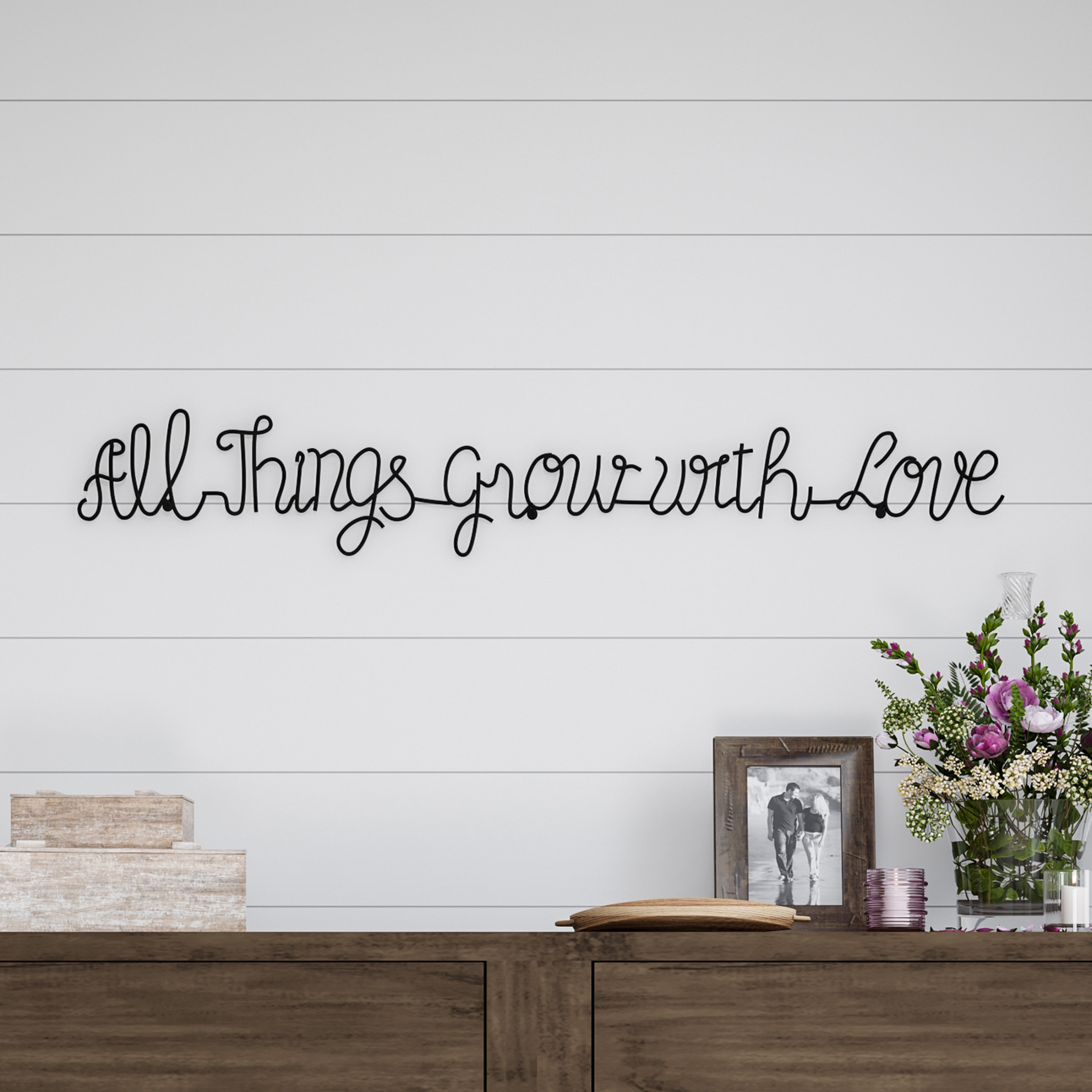 Lavish Home All Things Grow with Love Sign, Black