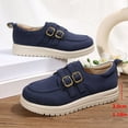 thumbnail image 5 of Suede Loafers for Women Casual Round Toe Double Buckle Strap Platform Lug Sole Slip on Orthopedic Walking Shoes Blue Size 9.5, 5 of 8