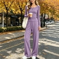 thumbnail image 2 of Lmueinov Womens Two Piece Set Button Crew Neck Sweatshirt Lightweight Drawstring Wide Leg Pants Lounge Set with Pockets Comfy Fall Winter Clothes, 2 of 8