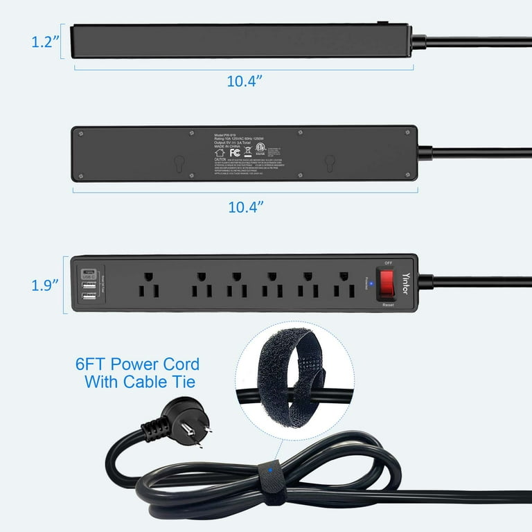 Surge Protector, Clamp Mount, 6 Outlet, 2100 Joules, 2 USB