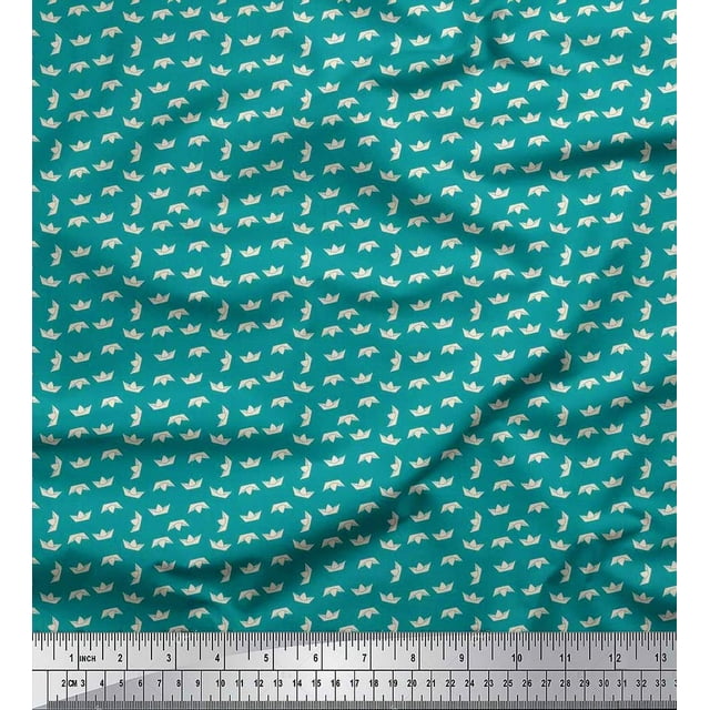Soimoi Polyester Crepe Fabric Paper Boat Art & Craft Print Fabric by Yard 52 Inch Wide