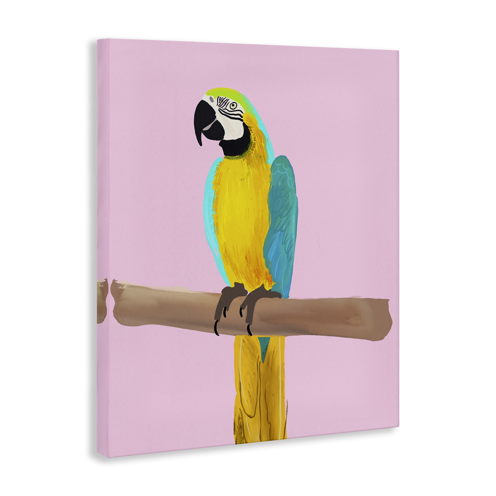 Stupell Industries Bright Parrot on Pink Animals Painting Wrapped Canvas Art Print Wall Art, 36 x 48