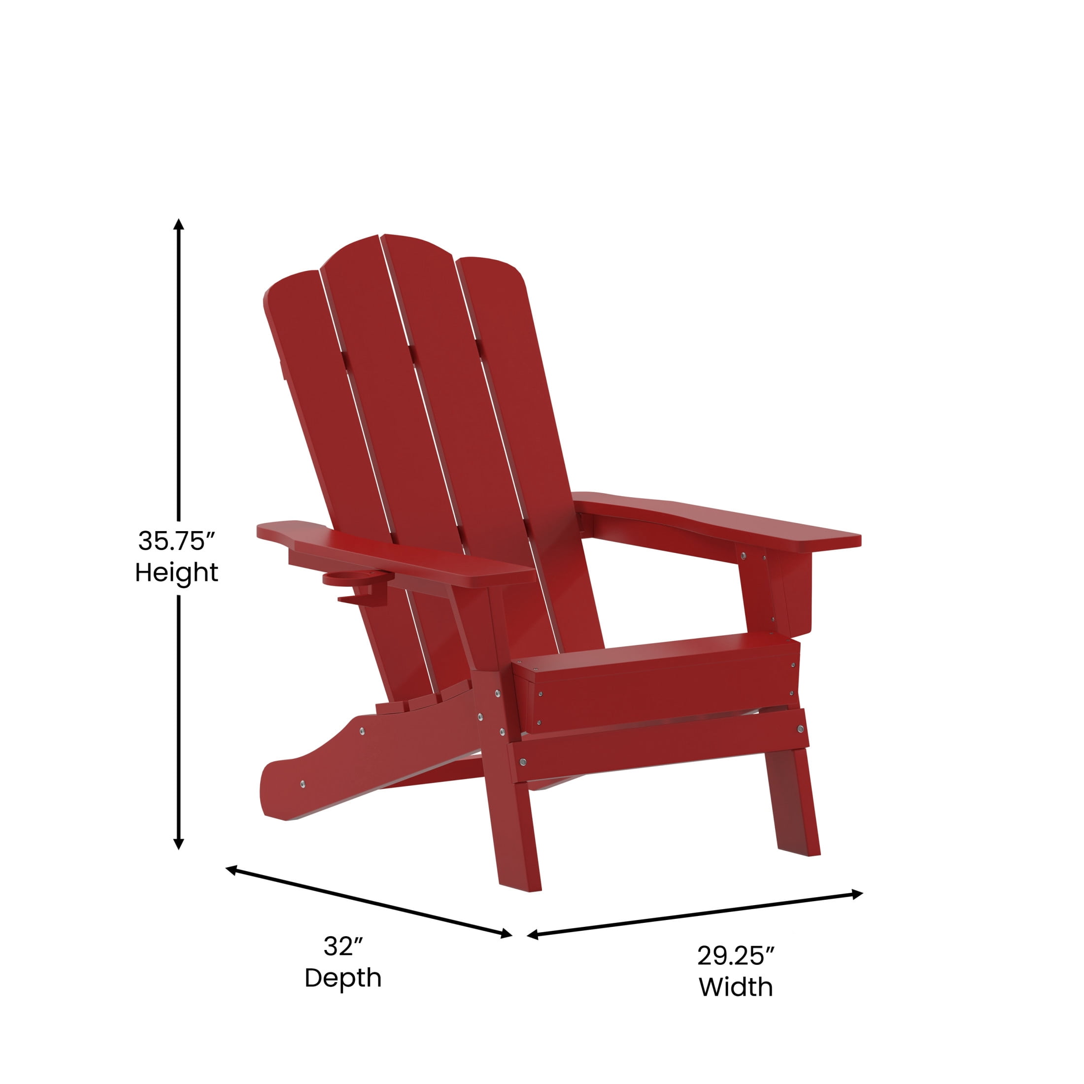 Emma + Oliver Set of 2 Adirondack Chairs with Cup Holders, Weather Resistant HDPE Adirondack Chairs in Red