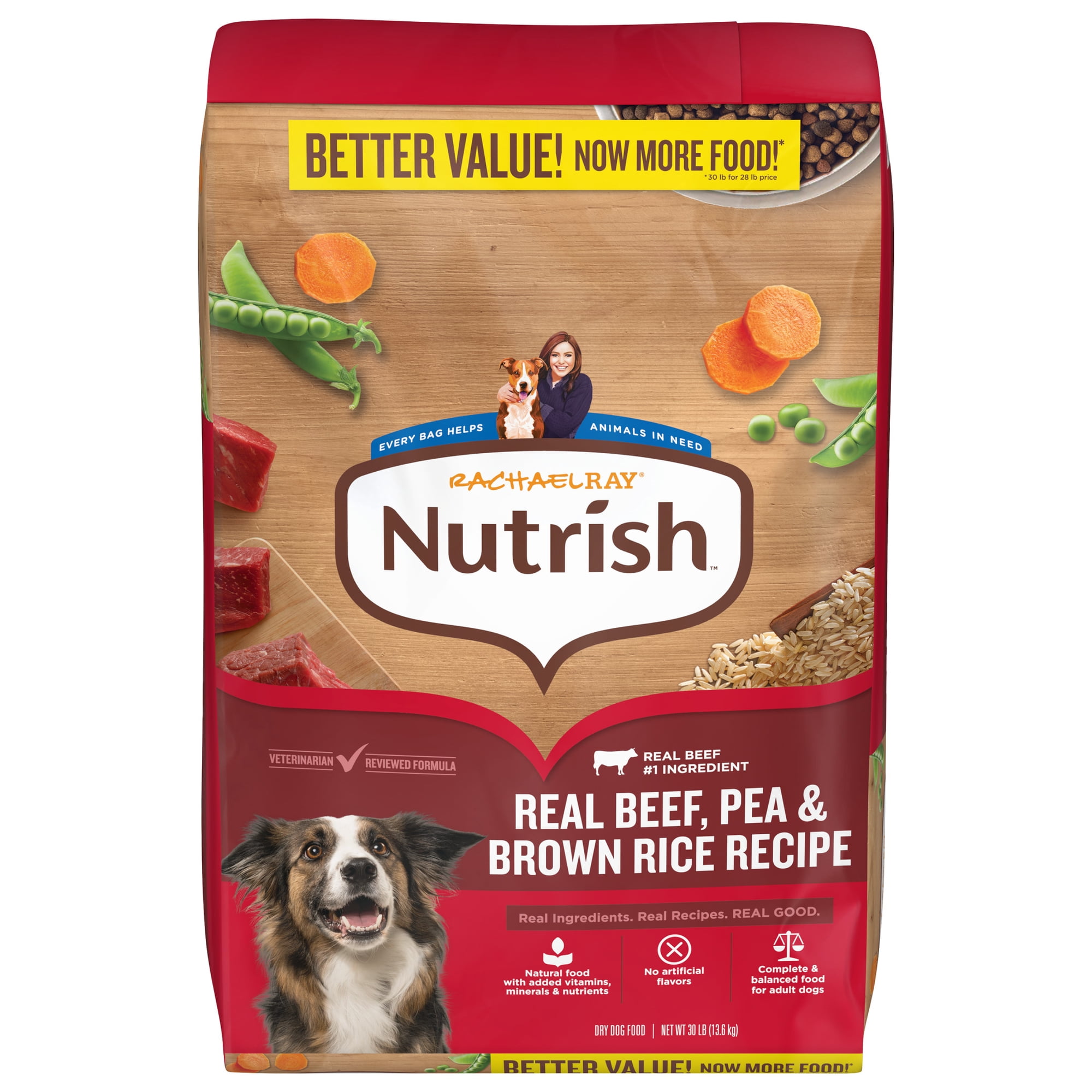 Rachael Ray Nutrish Adult Dry Dog Food Real Beef, Pea & Brown Rice Recipe, 30lb.
