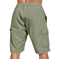 thumbnail image 4 of hoksml Summer Men Cotton Linen Cargo Shorts Solid Color Elastic Waist Drawstring Multi Pocket Outdoor Lightweight Hiking Beach Shorts, 4 of 9
