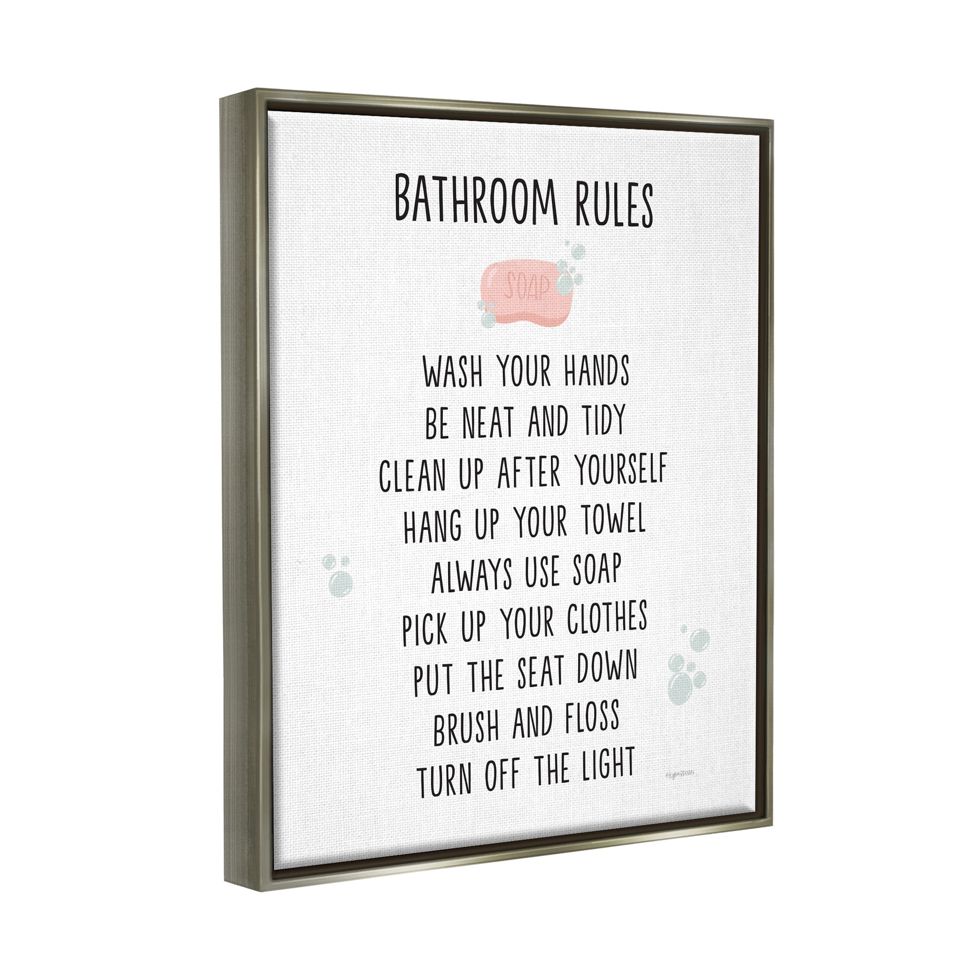 Stupell Industries Bathroom Rules List Soap Bubbles Typography Painting Gray Floater Framed Art Print Wall Art