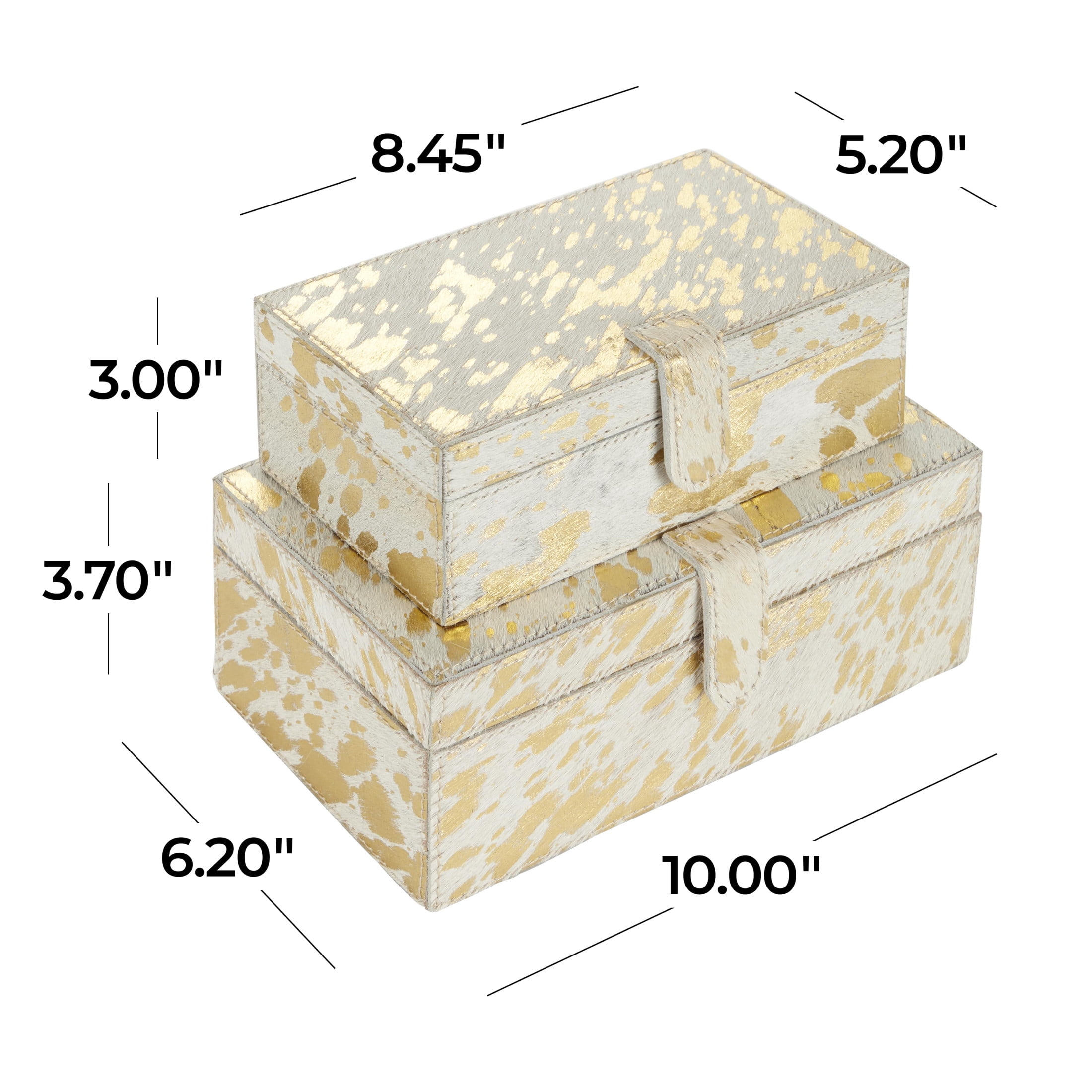 DecMode Handmade Gold Leather Decorative Box with Snap Front Closure and Detailed Stitching, 2 Count