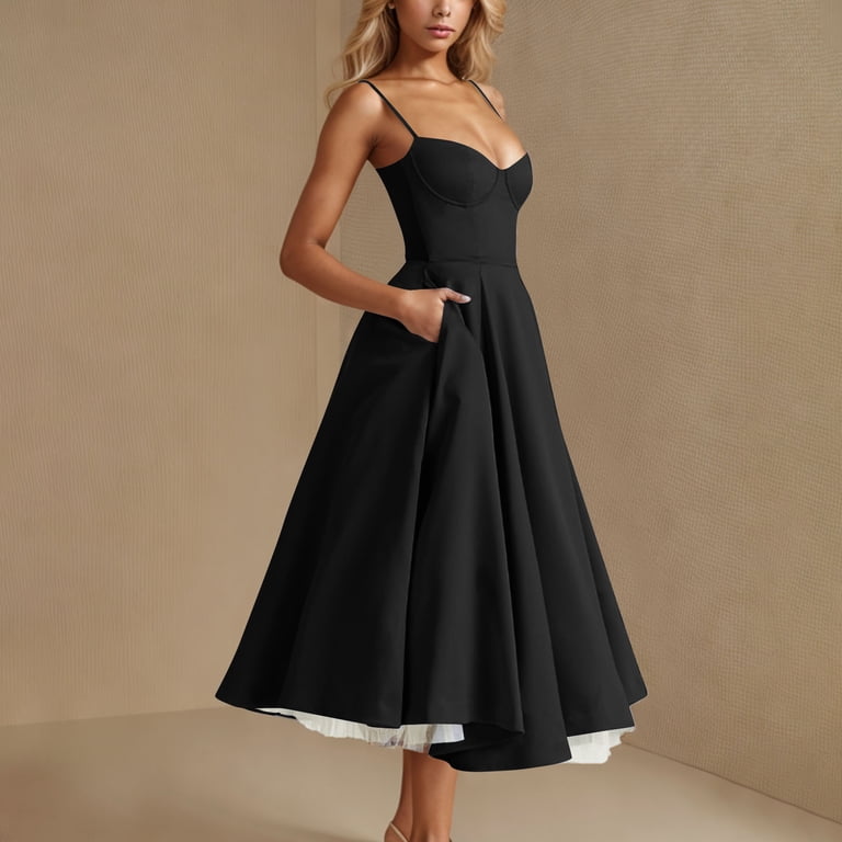 THDHVS Women's Formal Dresses,Dresses for Women,Summer Solid Color Strapless Tiered Maxi Dress for Special Occasion Black