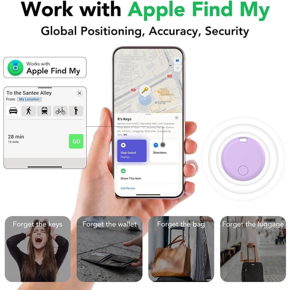 Air Tracker Tags-2 Pack: Smart Bluetooth Tracker, Item Finder Works with Apple Find My (iOS Only) App, Trakcer Tag Locator for Keys, Luggage, Satchel, weTag mini. (Not for Android Devices)