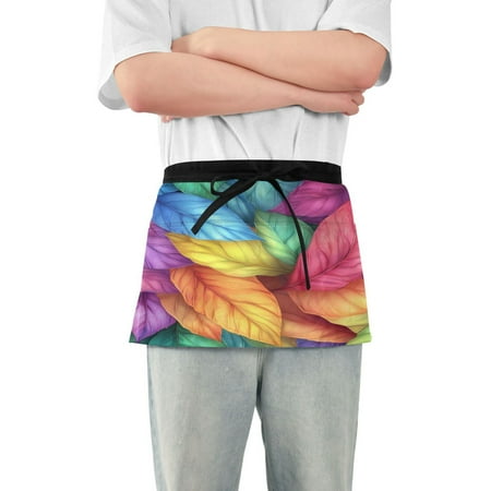 

Yayeee Waist Apron with Pockets for Cooking Waterproof Half Server Aprons Vibrant Leaves Pattern