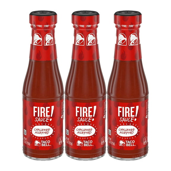 Taco Bell Fire Sauce Glass Bottle, 7.5 OZ 3-pack