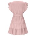 thumbnail image 6 of HOMBOM Pink Dresses for Women Bandage Mini Sundress Casual Layered Look Flutter Ruffled Tiered Hem V-Neck Solid Dresses Women, 6 of 6