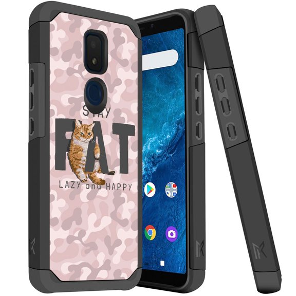 ANJ  Slim Dual Layer Hybrid Shockproof Case   Tempered Glass Cover for Cricket Icon 3, Splendor, AT&T Motivate 2 - Lazy Cat