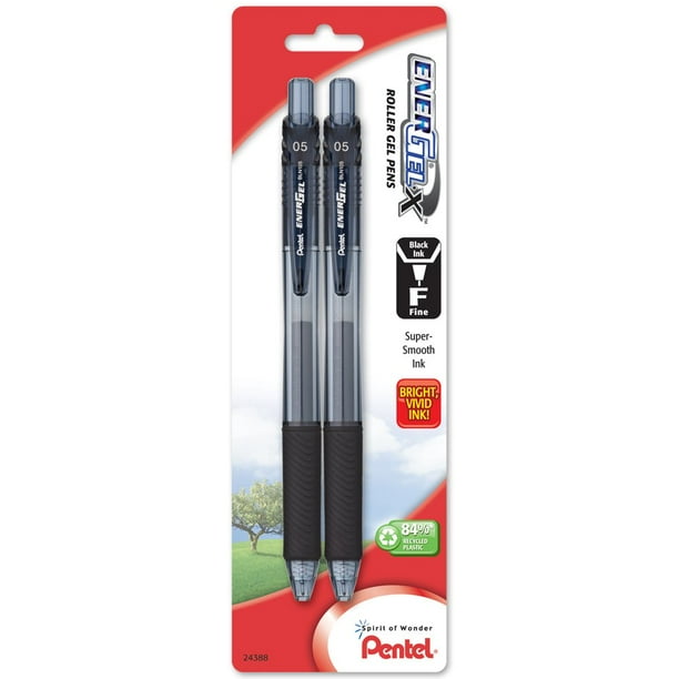 Bolígrafo de gel Pentel Energel-x retráctil de tinta negra de 0,5 mm, paquete de 2