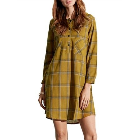 - Fashion Long Sleeve Checkered Clearance Mini Dresses For Women