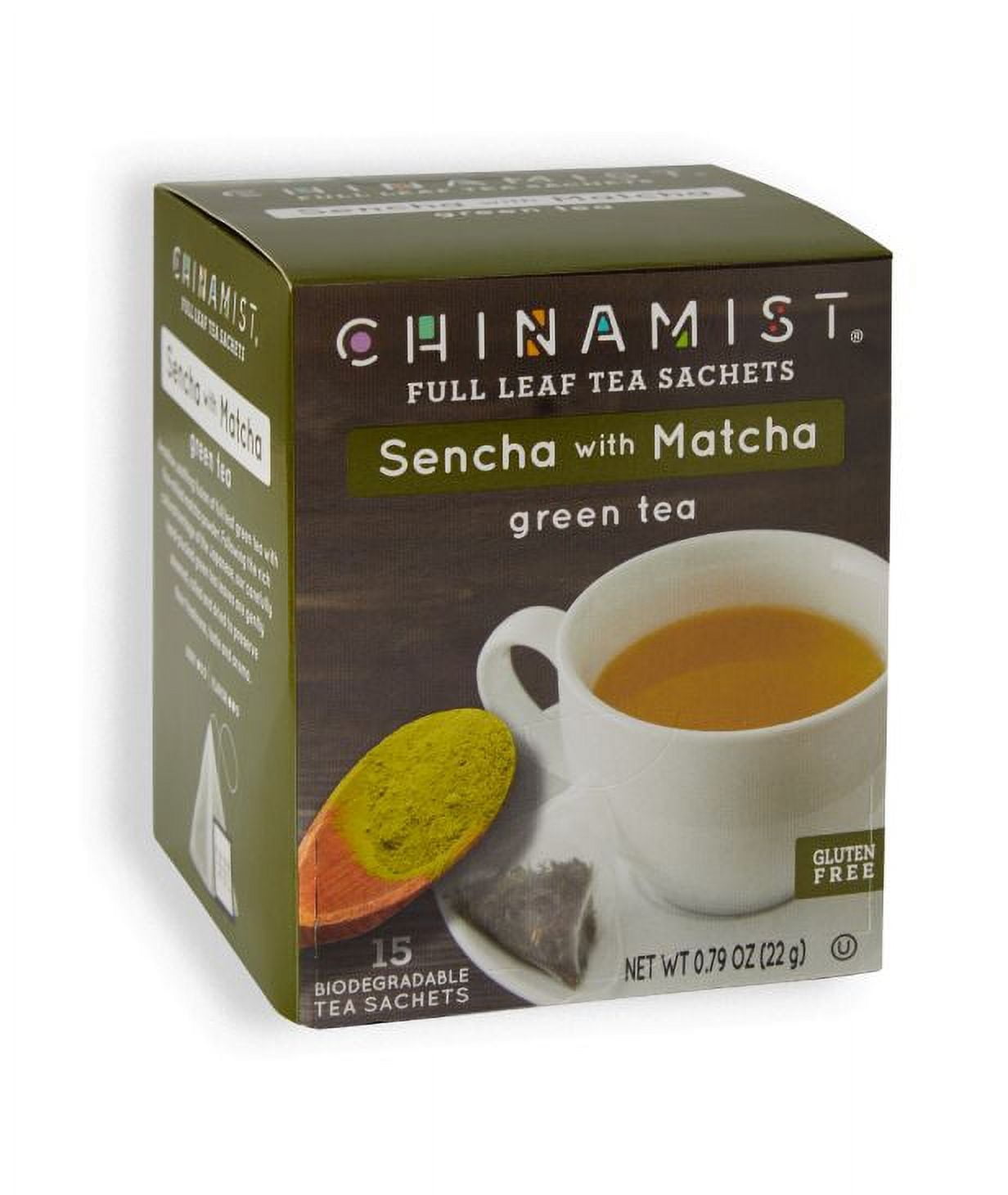 China Mist Sencha With Matcha Green Tea Sachets 4/15 Count, Biodegradable and Individually Wrapped
