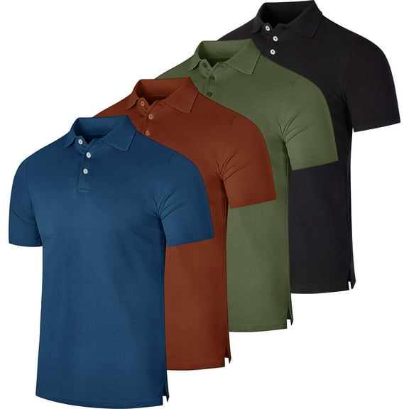 Real Essentials 3 & 4 Pack: Men's Cotton Pique Short Sleeve Polo Shirt - Performance Polo (Available In Big & Tall)