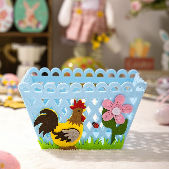 Jouets pour Enfants Panier de Rangement Creux de Pâques Décorations de Pâques Panier de Rangement Coloré Coq Panier de Rangement Non Tissé Décoration de Table Verte Panier de Bonbons en Feutre