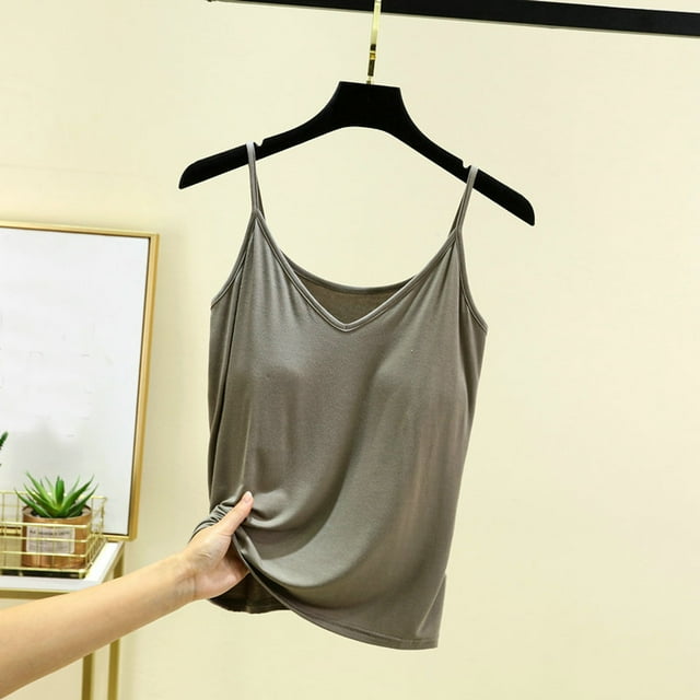 UPPADA Prime saving 2024 Racerback Tank Tops for Women Built In Bra Spaghetti Strap Sleeveless Camisole Shirts V Neck Plain Basic Undershirts Womens Summer Tops Plus Size Clearance