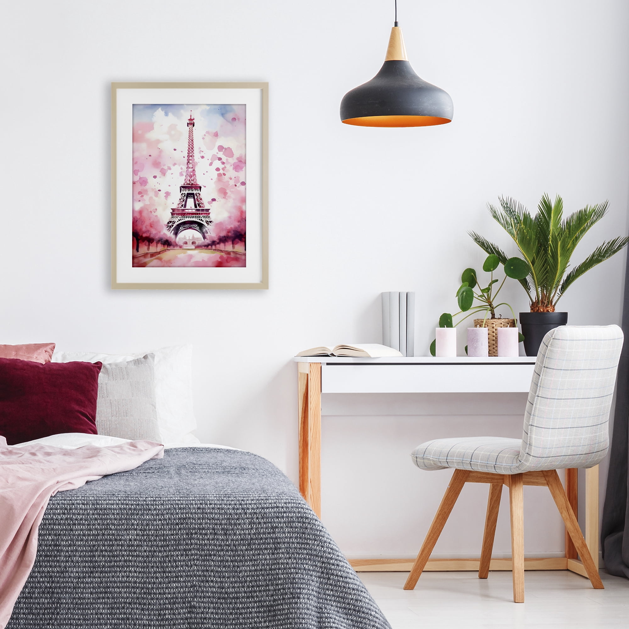 Stupell Industries Blush Watercolor Eiffel Tower Birch Framed Print Under Glass, design by Creative Studio