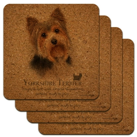 

Yorkshire Terrier Yorkie Dog Breed Low Profile Novelty Cork Coaster Set