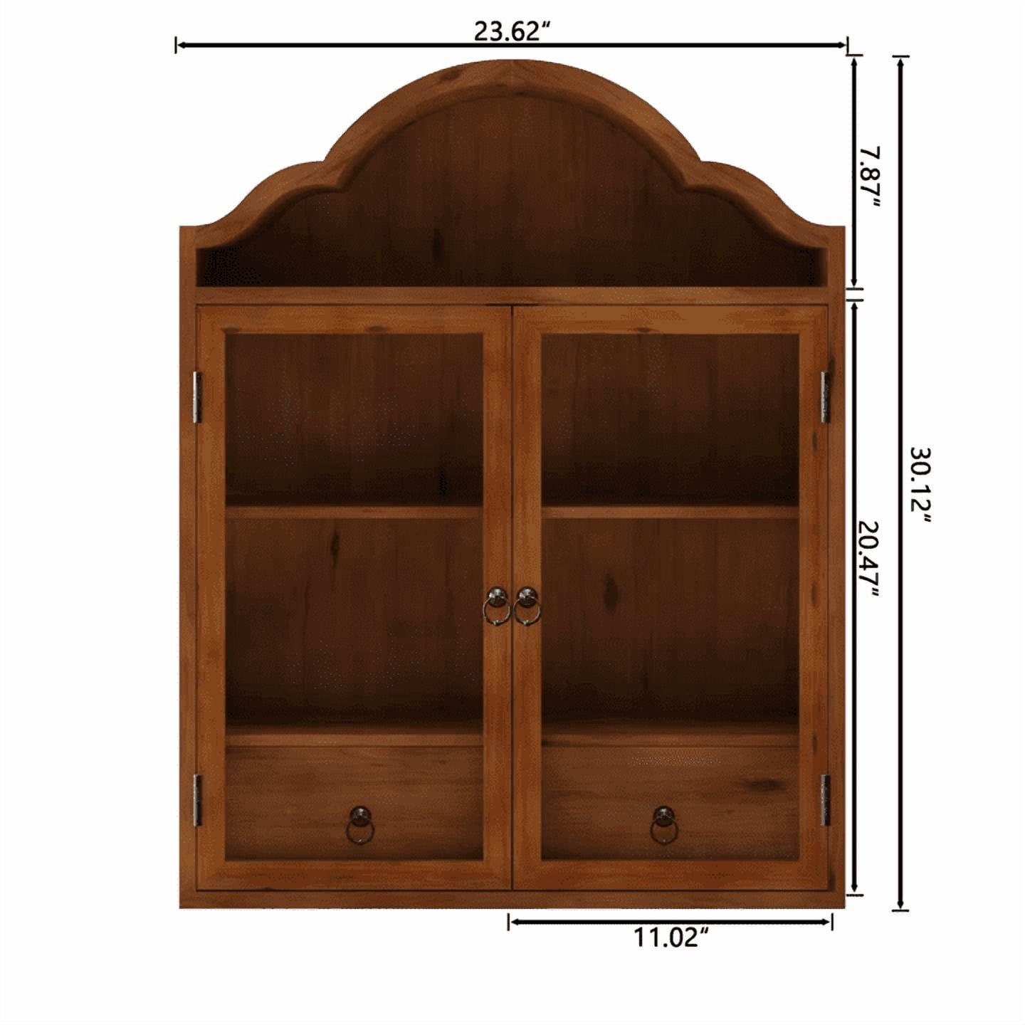 Wall Cabinet with Elegant Wave Top and Solid Wood Frame, Rustic Vintage Wall Cabinet and Storage Shelf for Dining Room Kitchen Bathroom, Brown