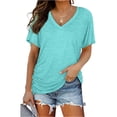 thumbnail image 3 of KLHDSF Womens Summer Tops Side Shirring V Neck Tee Short Sleeve Lightweight Casual Summer Top Turquoise XL, 3 of 6