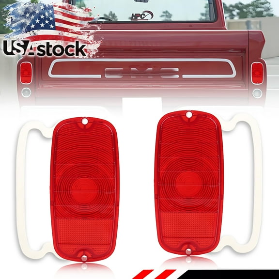 2PCS Red Lens Rear Bumper Tail Light Rear Light Brake Light Backup Light Reverse Light Reflector Light w/Gaskets for 1960 1961 1962 1963 1964 1965 1966 Chevy/GMC Fleetside Pickup Truck No bulb/Socket