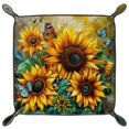 thumbnail image 2 of Women Girls Leather Square Dish Trinket Plate Jewelry Tray for Mothers Day Birthday Gift, Sunflowers Bee Butterflies, 2 of 6