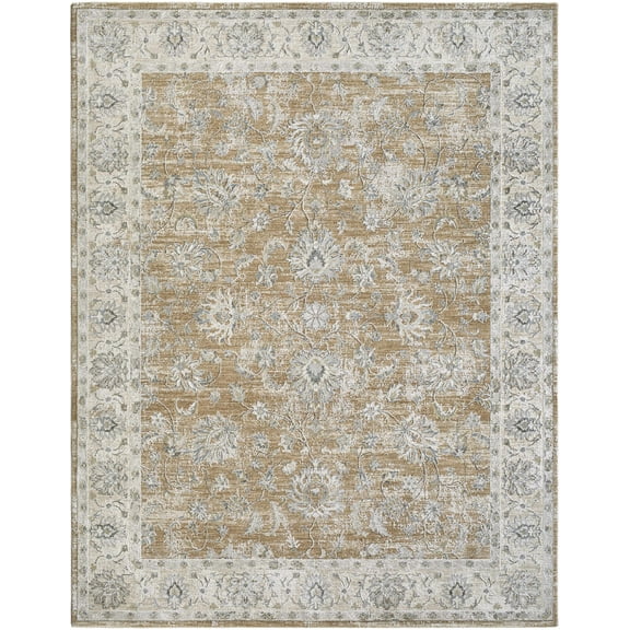 Hauteloom Claydon Living Room, Bedroom Area Rug - Bordered Oushak Style Traditional Floral - Brown, Gray - 9' x 12'2"