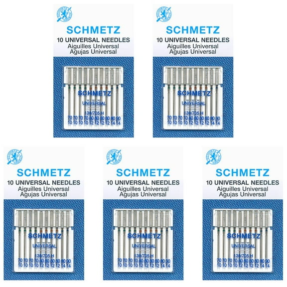 50 Schmetz Universal Sewing Machine Needles - Assorted Sizes - Box of 5 Cards C36