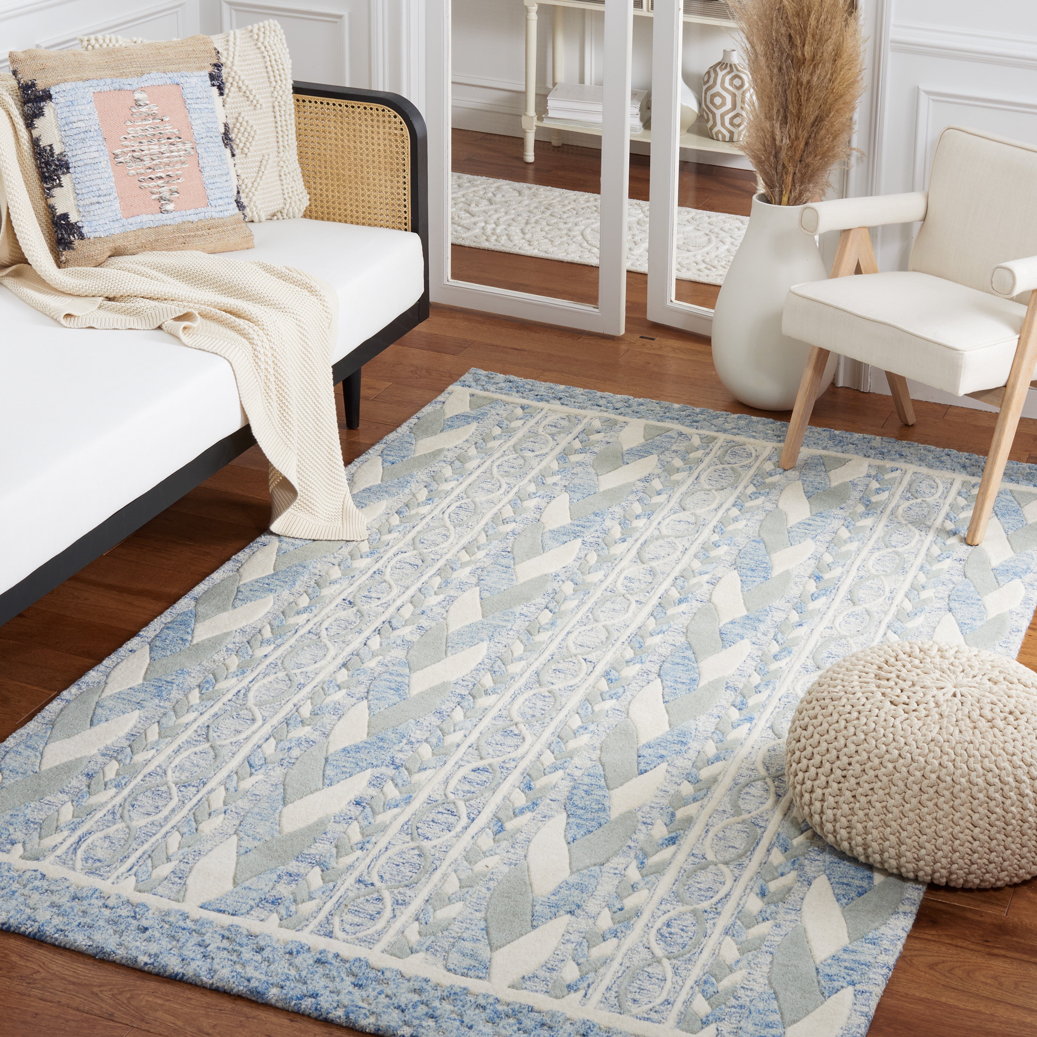SAFAVIEH Metro Melody Geometric Area Rug, Blue/Ivory, 6' x 6' Square