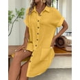 thumbnail image 4 of Vestido Túnica Holgado Informal de Verano para Mujer, de Algodón y , con Botones, Escote en V, Corta, Color Amarillo, Talla L, 4 of 7
