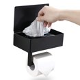 thumbnail image 1 of soporte para papel higiénico con almacenamiento, toallitas desechables negras para montaje en pared Di, 1 of 3