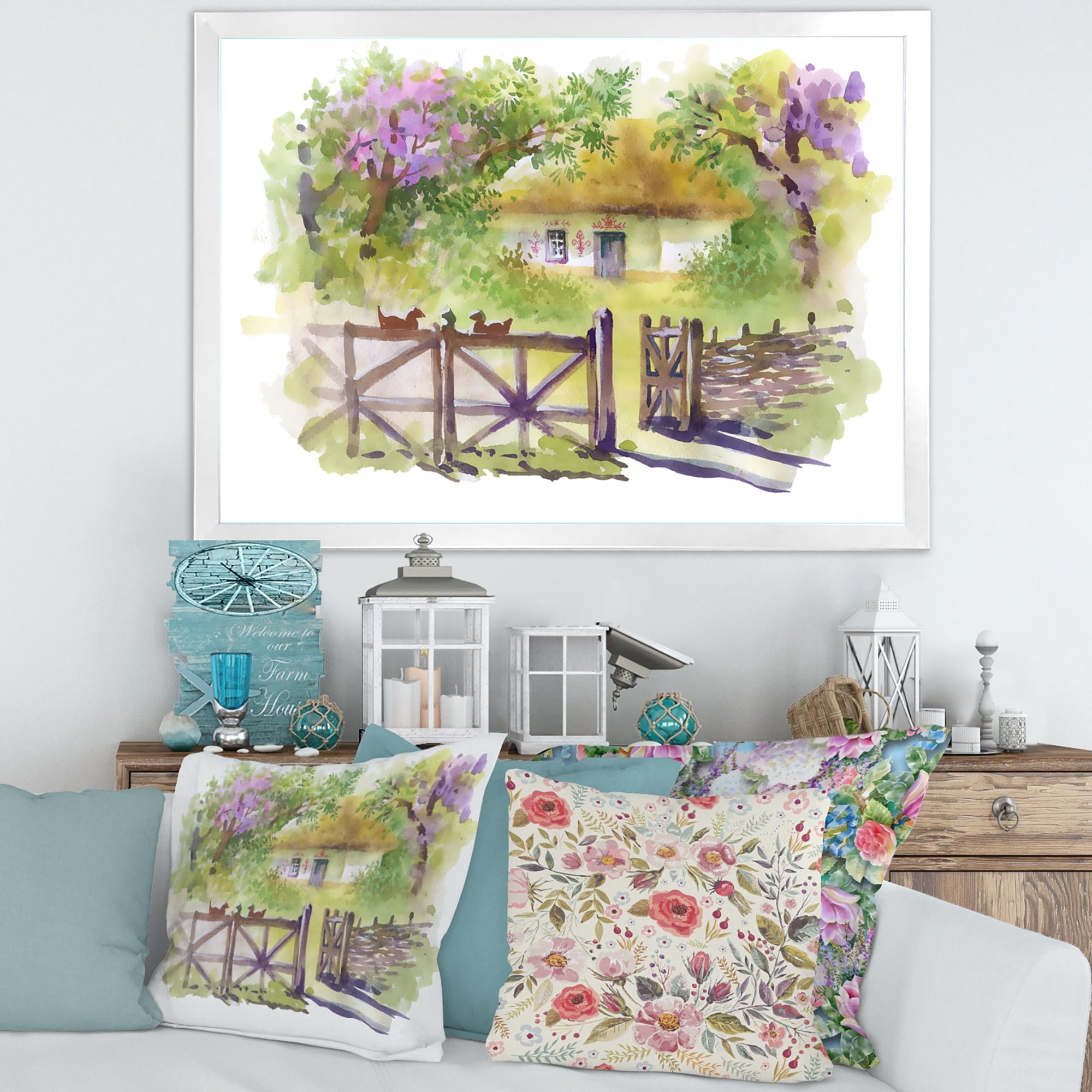 Designart 'Impression of Rustic Cottage In The Woods' Traditional Framed Art Print