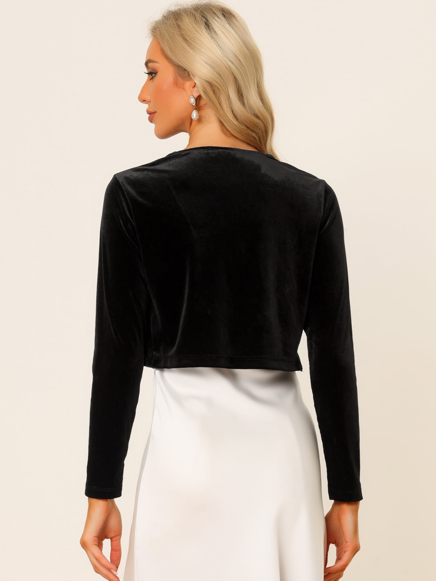 DARING DIVA Gothic Open Front Velvet Shrug Cropped Cardigan L Black