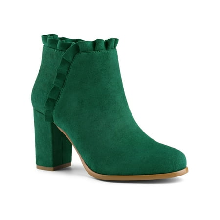 Allegra K Women's Ruffle Chunky Heel Ankle Boots Emerald Green 7.5 | Walmart Canada