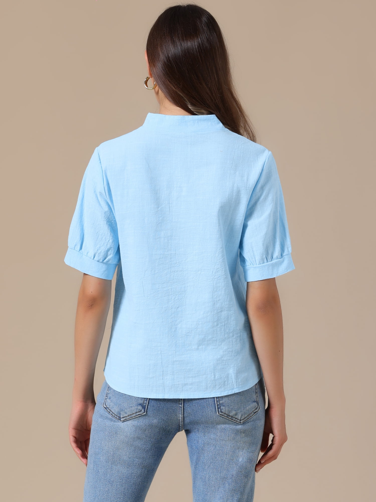 DARING DIVA Women's Cotton Floral V Neck Short Sleeve Embroidered Blouses Tunic 2XL Blue