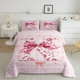 thumbnail image 2 of Erosebridal Letter Personalized Comforter Sets Queen Size,Bowknot Flower Bedding Queen Comforter Set,Pink Red Comforters & Duvets,Lightweight Initial Room Decoration,Reversible,3-Piece, 2 of 8