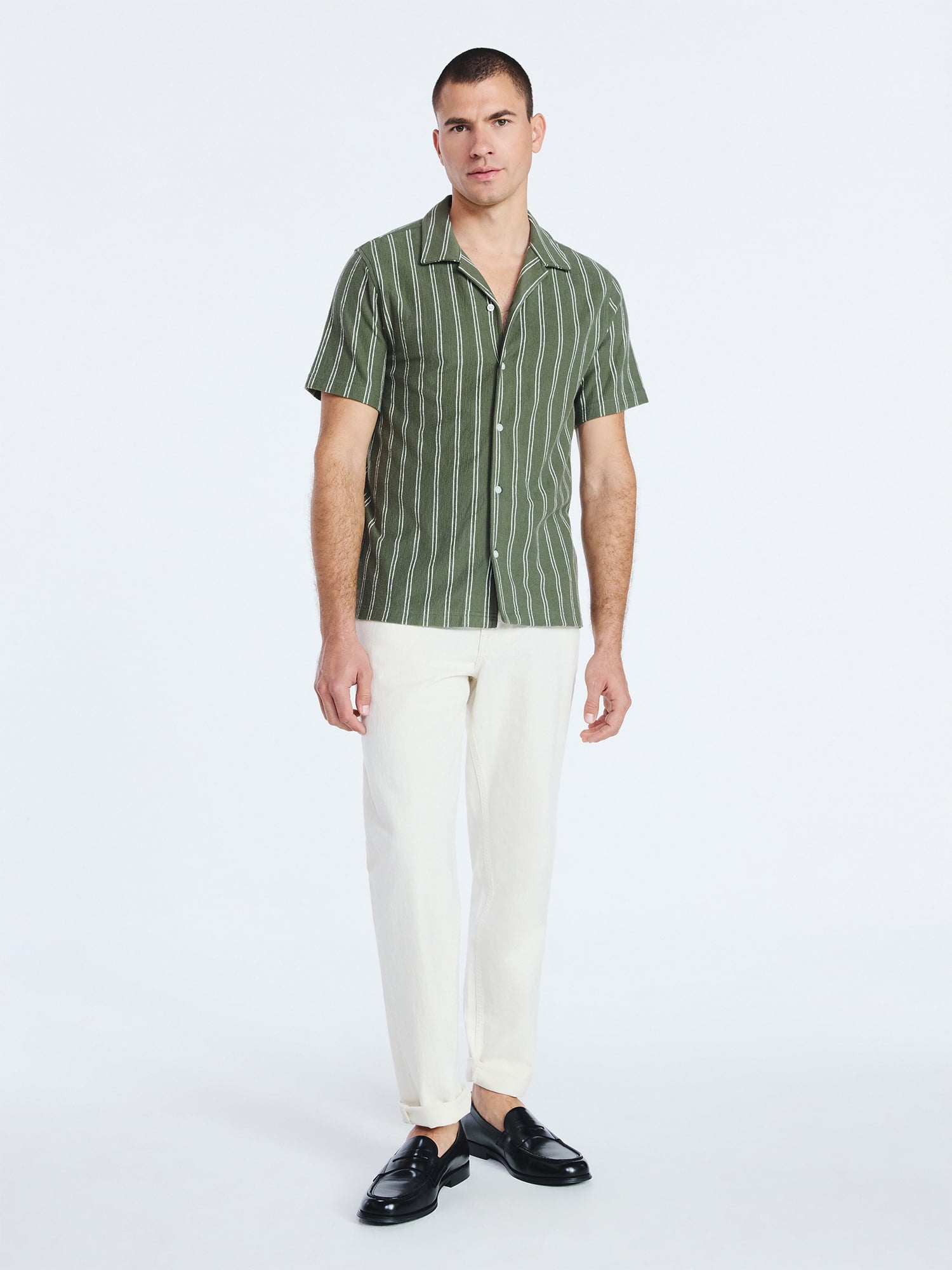 Free Assembly Men's Textured Cotton Camp Shirt with Short Sleeves, Sizes S-3XL