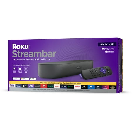 Roku Streambar | 4K/HD/HDR Streaming Media Player & Premium Audio, All In One, Includes Roku Voice Remote