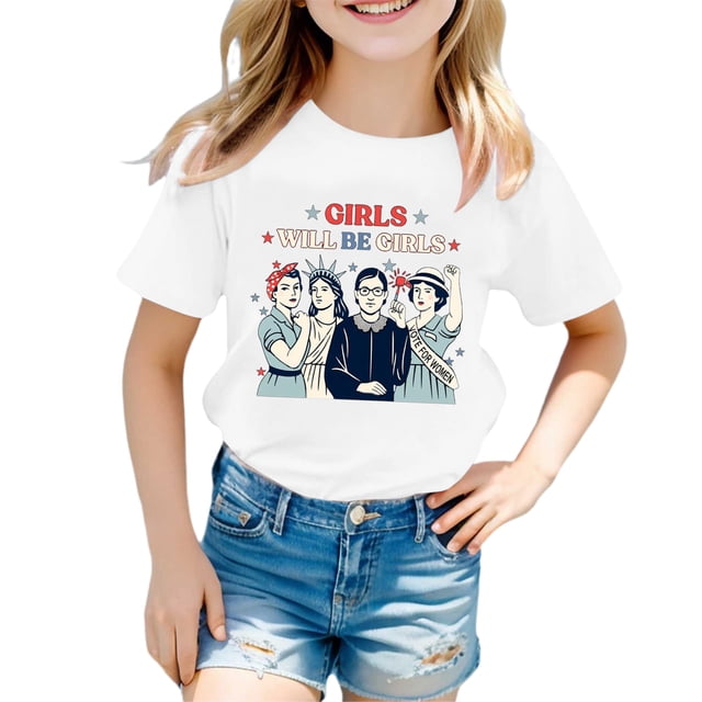 Filles Seront Filles T-Shirt Imprimé à Manches Courtes Col Rond T-Shirt Imprimé Haut (1a 13a) T-Shirts Chouchous Filles T-Shirt Arc-en-Ciel Hauts avec Soutien-Gorge Intégré Thermiques pour Enfants T-Shirt Filles T-Shirts à Manches Longues Filles 5t