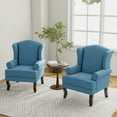 thumbnail image 5 of UIXE High Back Accent Chairs Set of 2, Upholstered Armchair in Fabric with Solid Wood Legs, Retro Arm Chair Comfy Single Sofa Reading Seat for Living Room, Sky Blue, 5 of 6