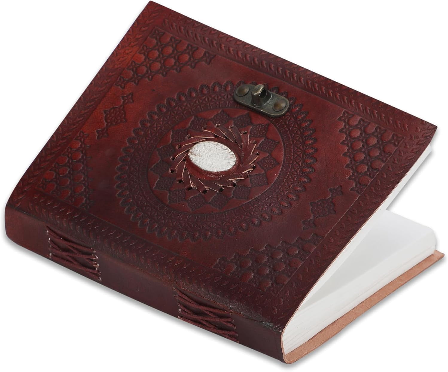 Handmade Leather Journal Vintage Wine Diary with Brass Clasp Non-Refillable Notebook for Writing Sketching Daily Notes Men Women