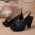 thumbnail image 4 of Shrysg Women's Sequin High Chunky Heel Sandals Peep Toe Platform Block Slingback Dress Pumps Shoes Black, 4 of 9